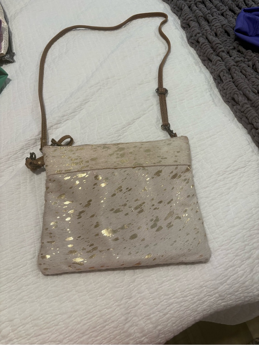 Gold Speckled Cream Crossbody Bag - Lightweight Women's Shoulder Bag